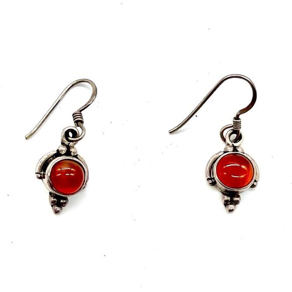Red Spiny Oyster Silver Dangle Earrings French Hooks - Picture 1 of 3